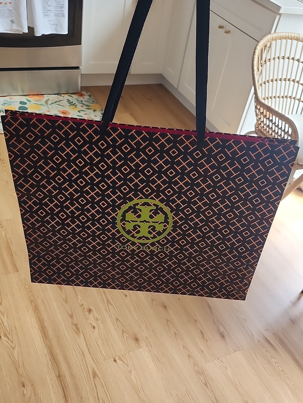 Tory Burch Paper BAG Geometric Pattern and Lime Logo